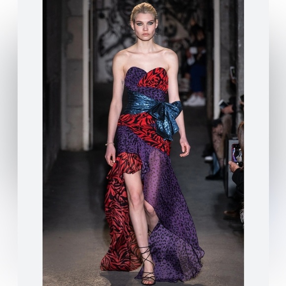 Faith Connexion Dresses & Skirts - Faith Connexion Color Block Animal Print Strapless Gown High Low Gown Size XS/S